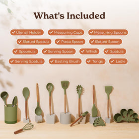 SMIRLY 22-piece silicone utensils with acacia wood accents for durability