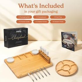 SMIRLY bamboo cheese board with magnetic knife holder in action