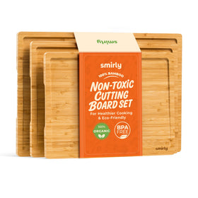 SMIRLY bamboo cutting boards 3pc large front view for precise slicing and prep