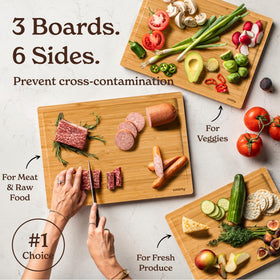 SMIRLY bamboo cutting boards close-up showing durable wood texture