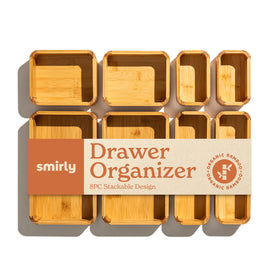 SMIRLY bamboo drawer organizer shows open layout for customizable compartments