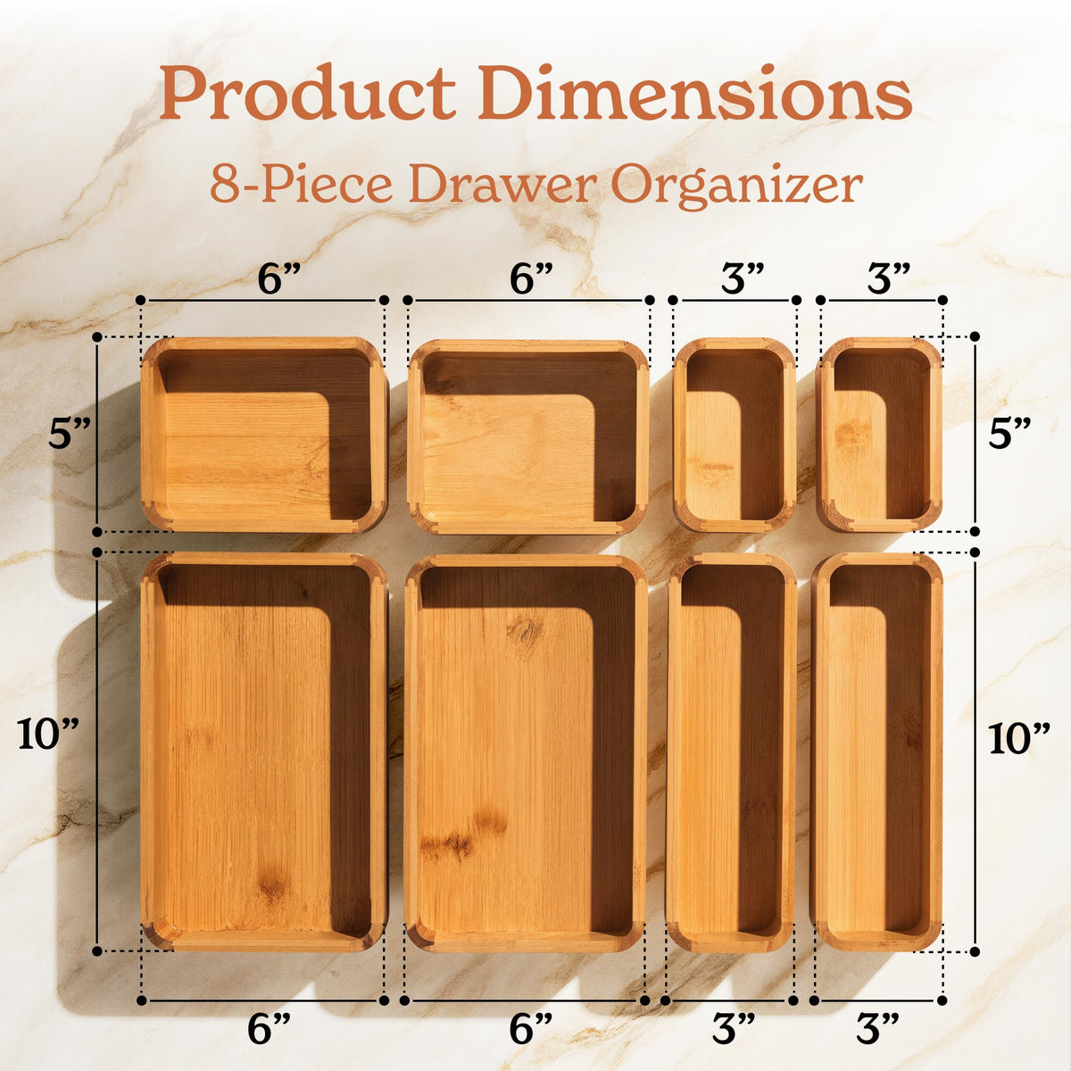 SMIRLY bamboo drawer organizer demonstrates stackable sets for flexible configurations