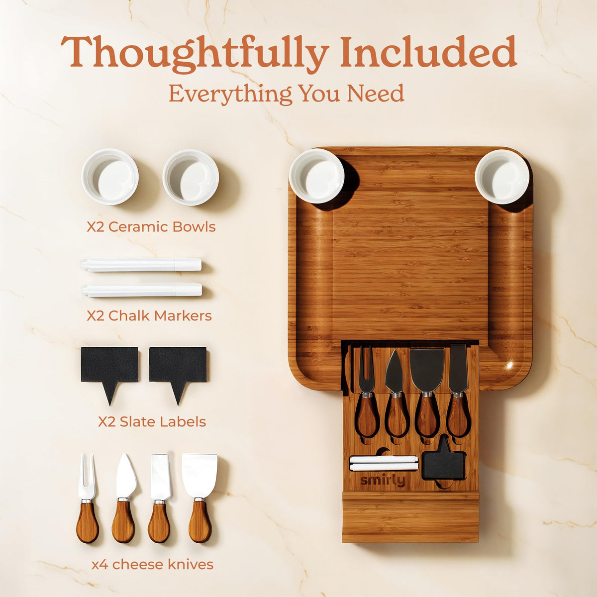 SMIRLY bamboo fruit tray included with charcuterie set