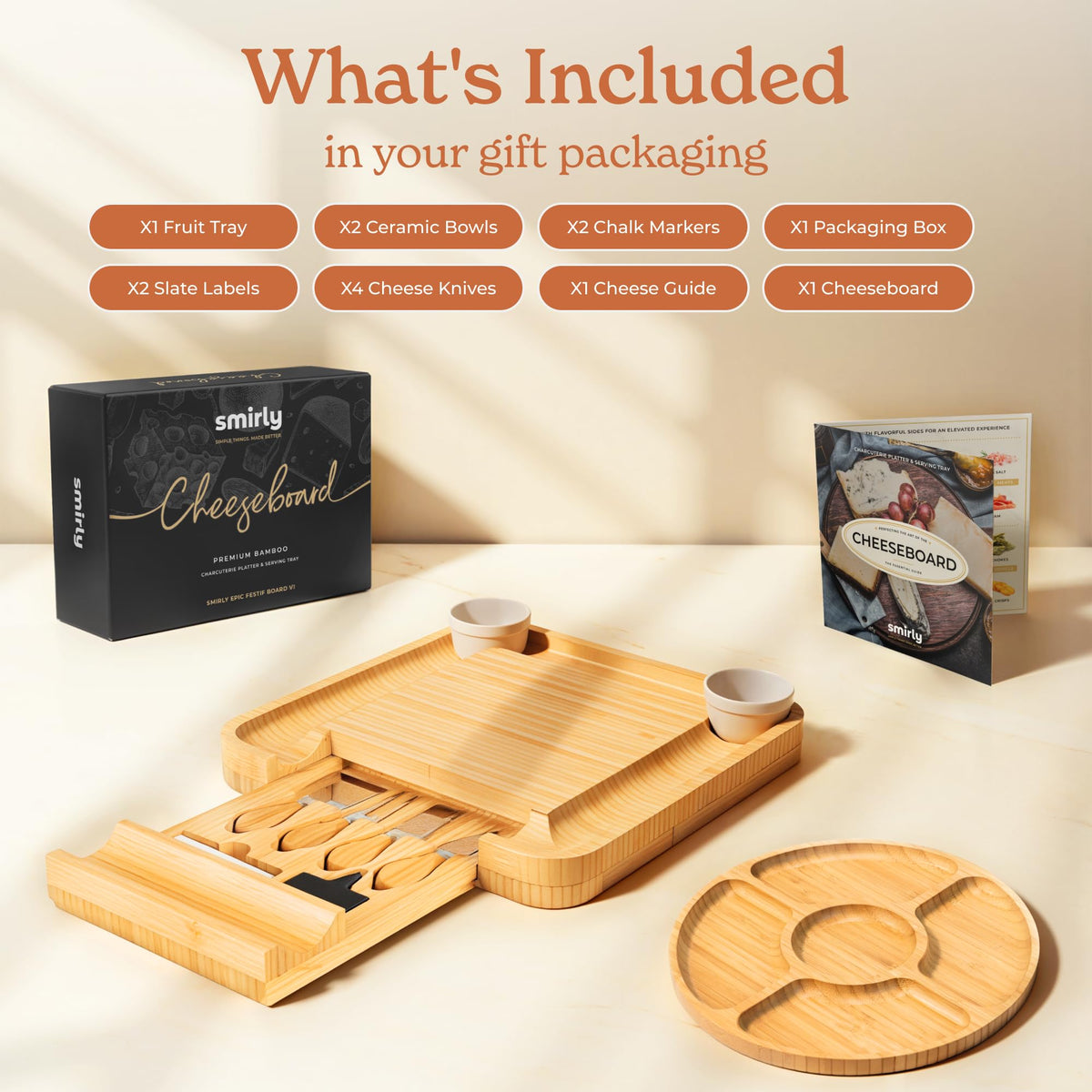 SMIRLY charcuterie board with accessories prepared for hosting