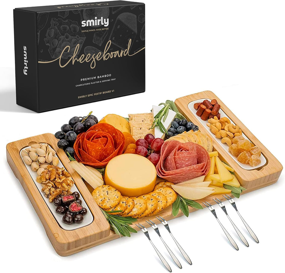 SMIRLY charcuterie board large bamboo serving tray for elegant entertaining