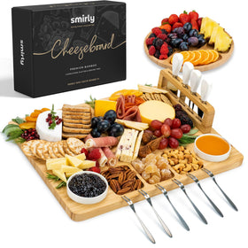 SMIRLY large bamboo charcuterie board with accessories for entertaining
