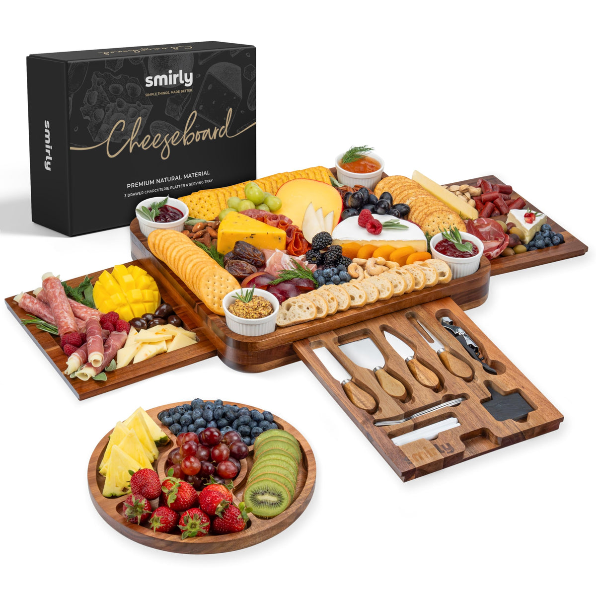 SMIRLY large acacia charcuterie board with lid, stylish entertaining