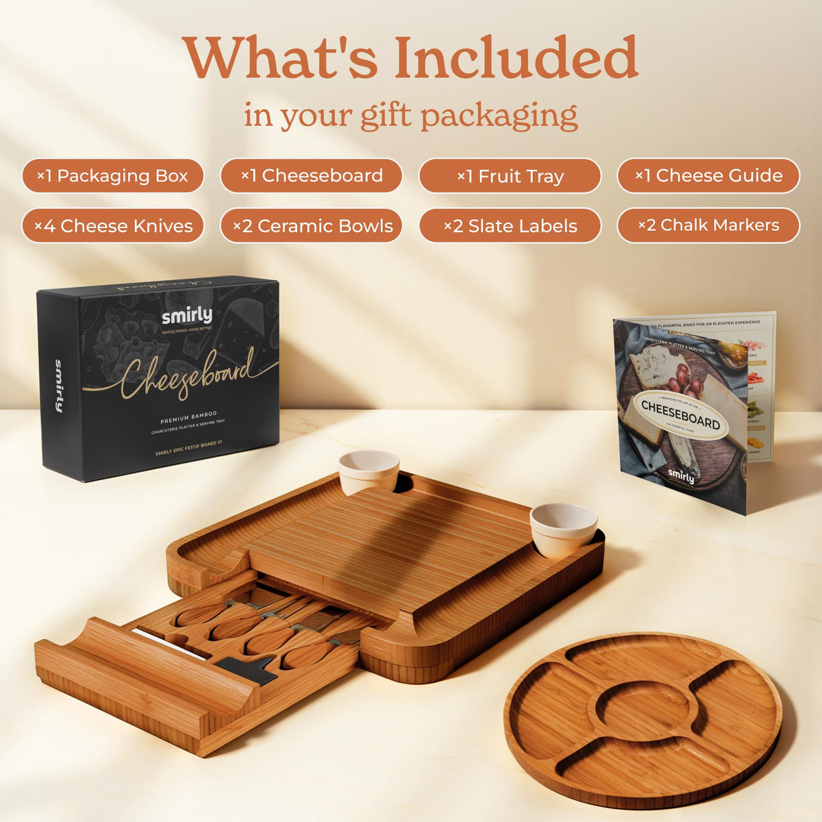 SMIRLY cheese board accessories and grooves for breads and cookies