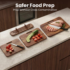 SMIRLY cutting board with handle for easy transport and prep.