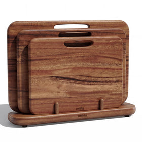 SMIRLY cutting boards on a stand keep countertops tidy and dry.