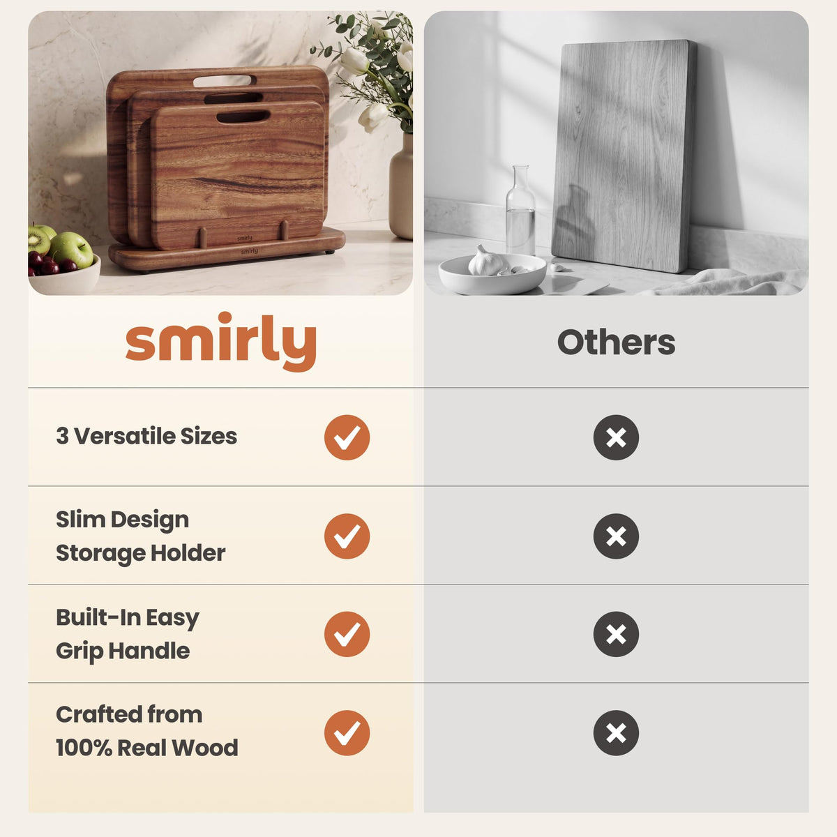SMIRLY double-sided cutting board surfaces ready for meat or veg.