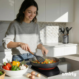 SMIRLY easy-clean utensils simplify cleanup after cooking sessions.
