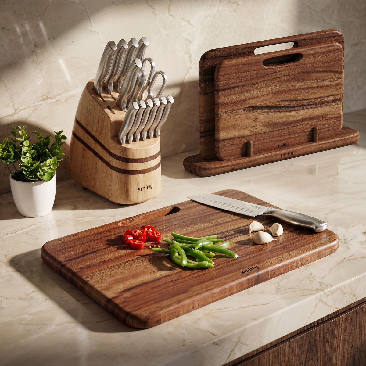 SMIRLY non-toxic material cutting boards for safe ingredient prep.