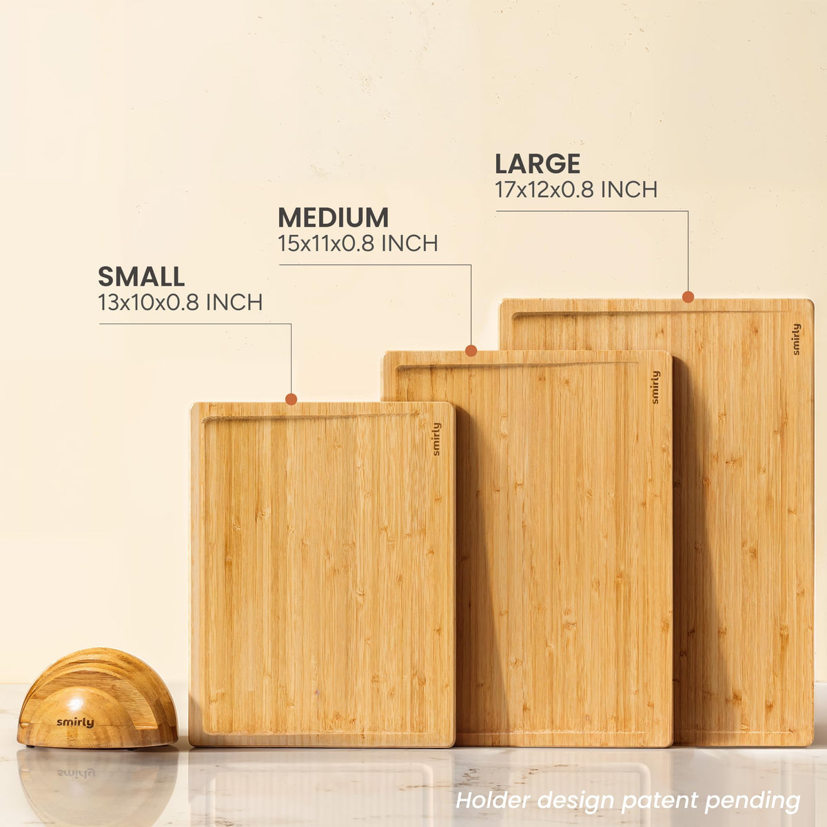 SMIRLY bamboo boards stored in holder on counter ready to-use