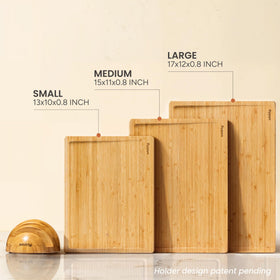 SMIRLY bamboo boards stored in holder on counter ready to-use