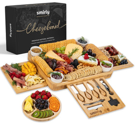SMIRLY large bamboo charcuterie board with accessories for stylish entertaining at home.