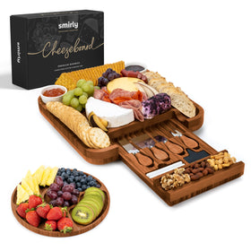 SMIRLY large bamboo charcuterie board with lid for organized entertaining
