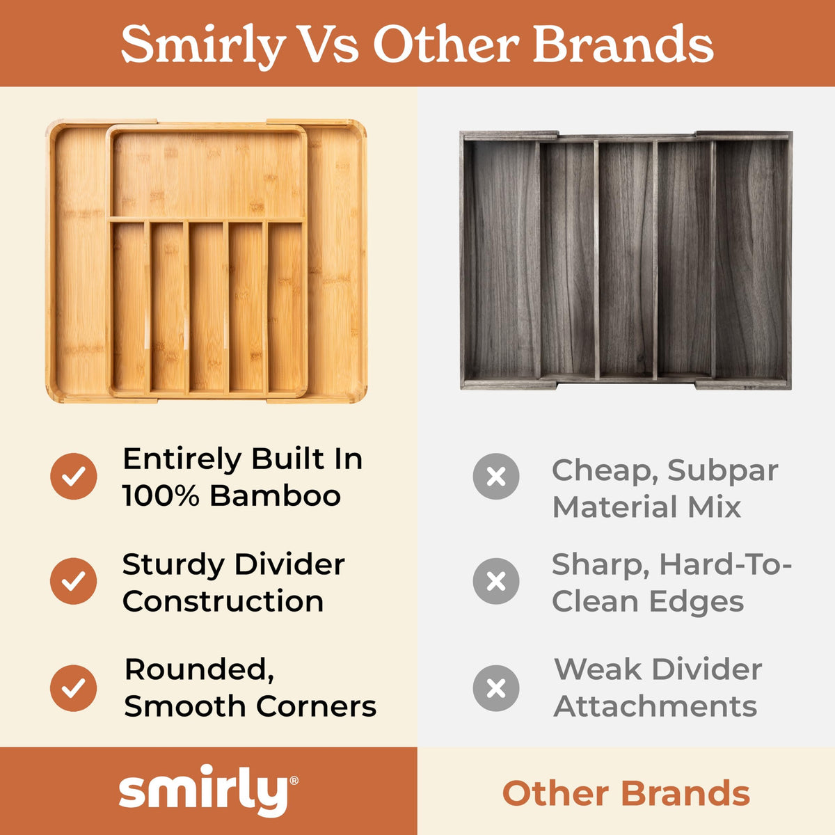 SMIRLY rounded corners protect both utensils and drawers from scratches.