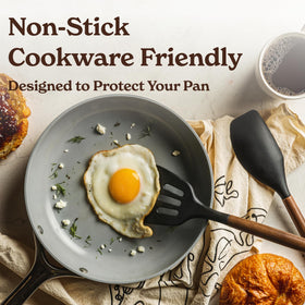 SMIRLY silicone spatulas glide smoothly across nonstick pans without scratching.