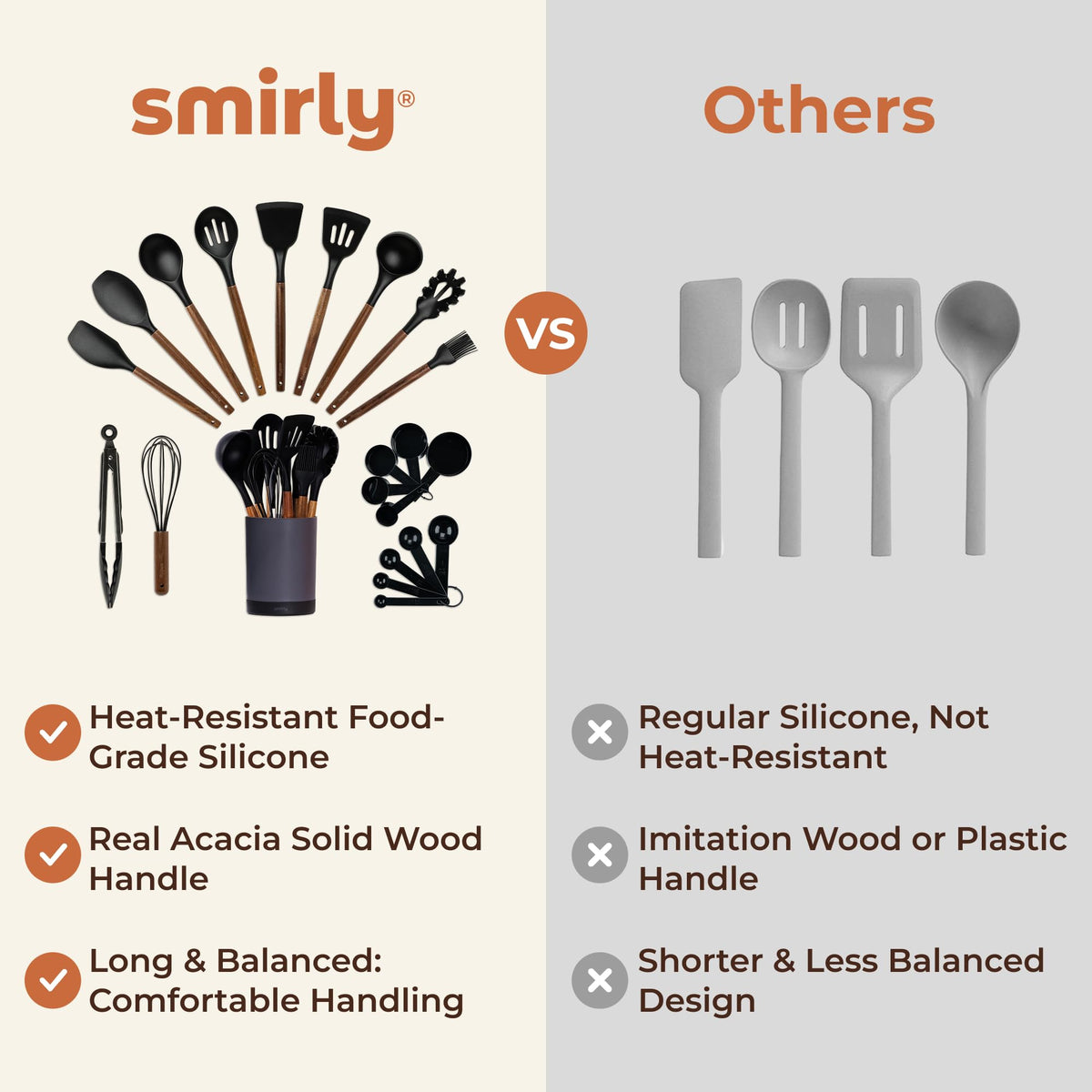 SMIRLY silicone tongs offer secure flipping and serving with heat resistance.