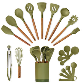 SMIRLY silicone utensils set with green handles for versatile nonstick cooking
