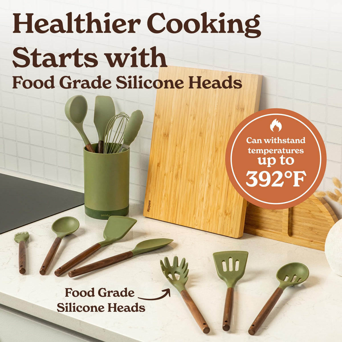 SMIRLY sturdy tongs and wood-handle whisk for nonstick cookware