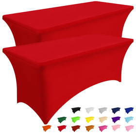 Smiry 2-pack elastic tablecloth fits 6 ft tables with red cover.