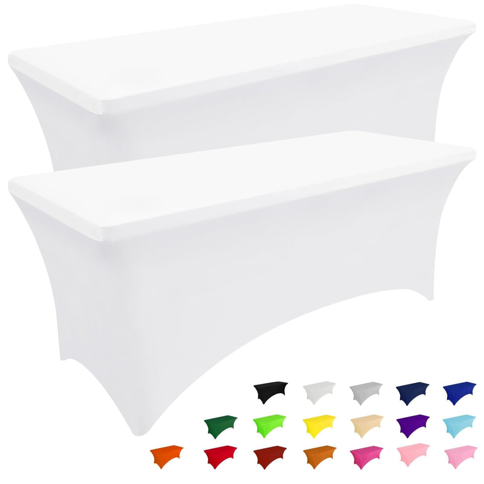 Smiry 2-pack spandex tablecloth with folding legs pockets for folding-table fit.