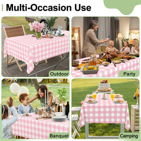 Smiry 54x108 inch tablecloth covers a long banquet table.