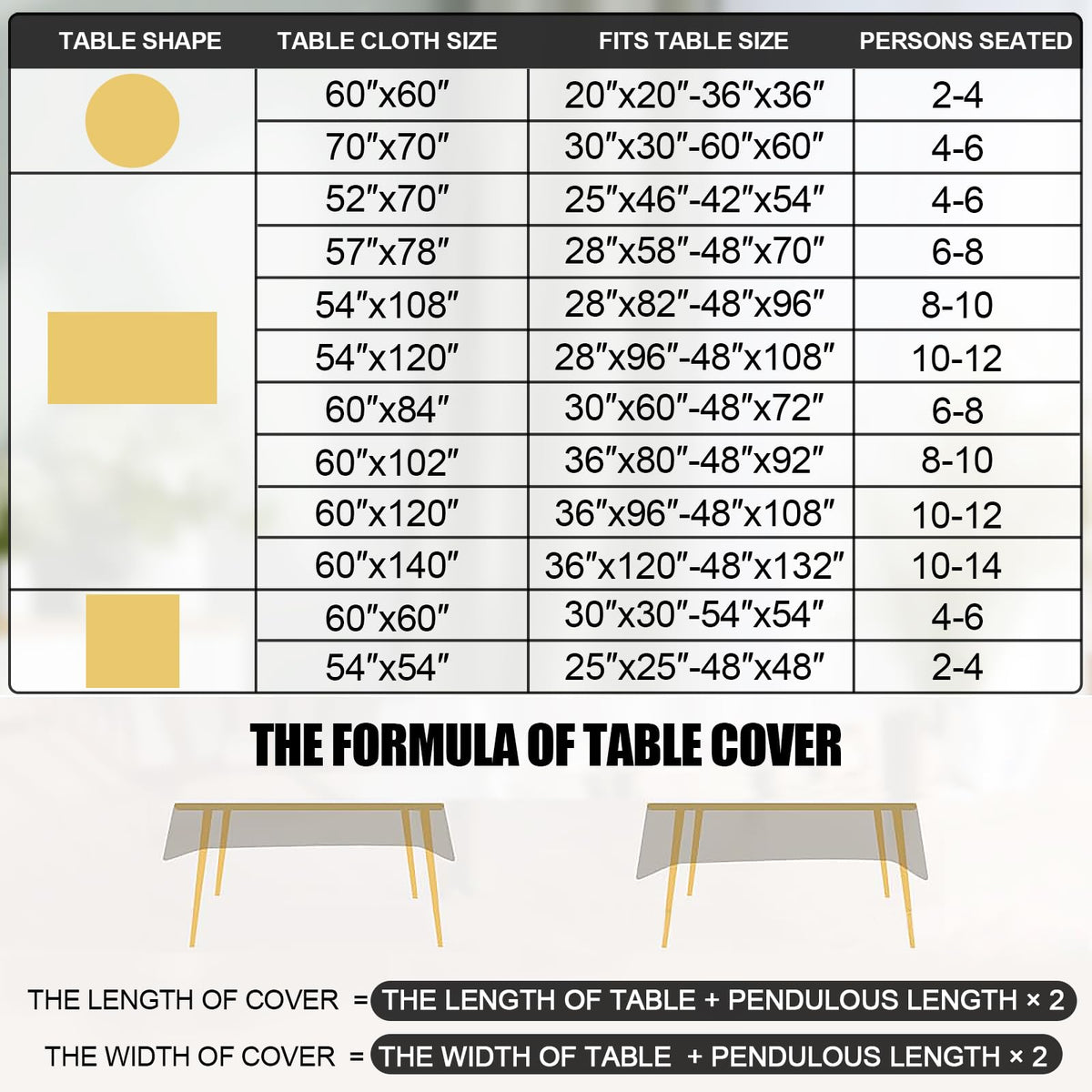 Smiry beige table cloth protecting indoor and outdoor dining surfaces.