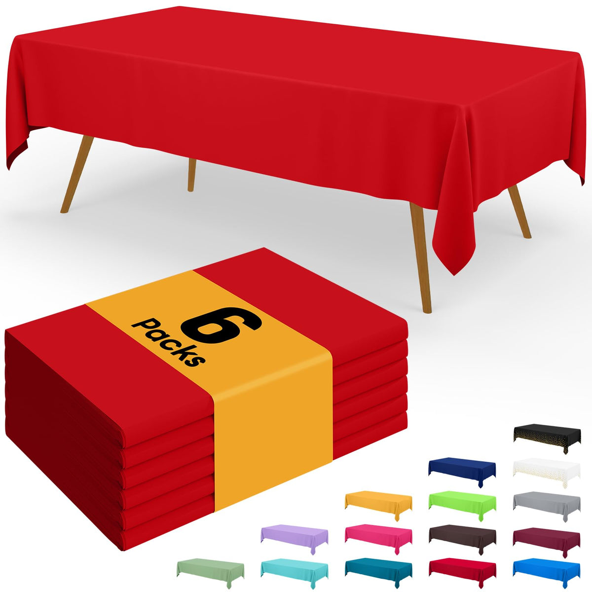 Smiry six-pack disposable table cloth in red for quick party setup.