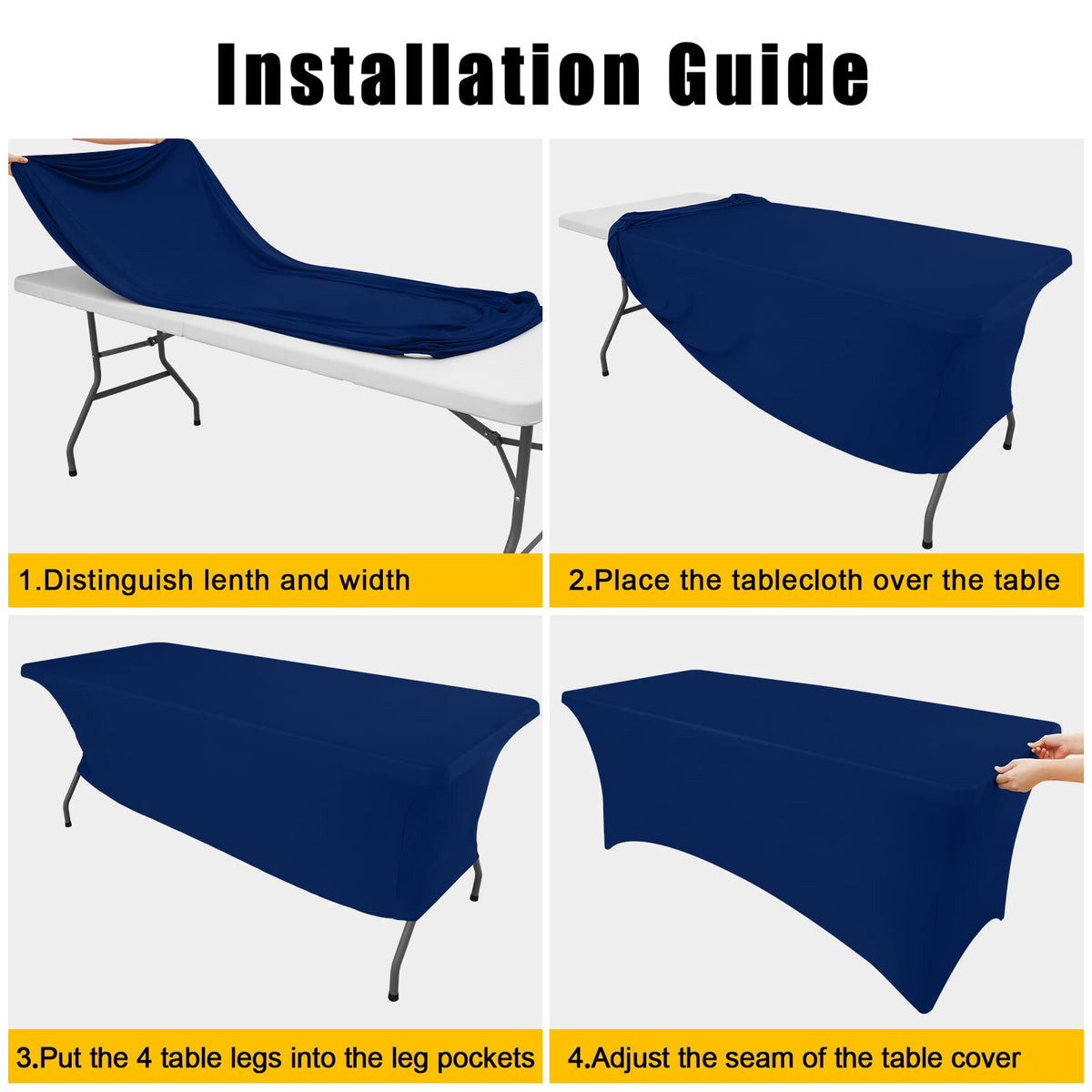 Smiry navy tablecloths offer easy care and fast cleanup after venue receptions.