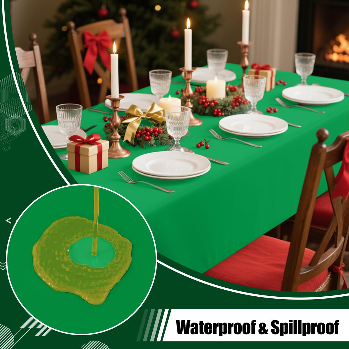 Smiry table cover resists spills and wipes clean after meals.