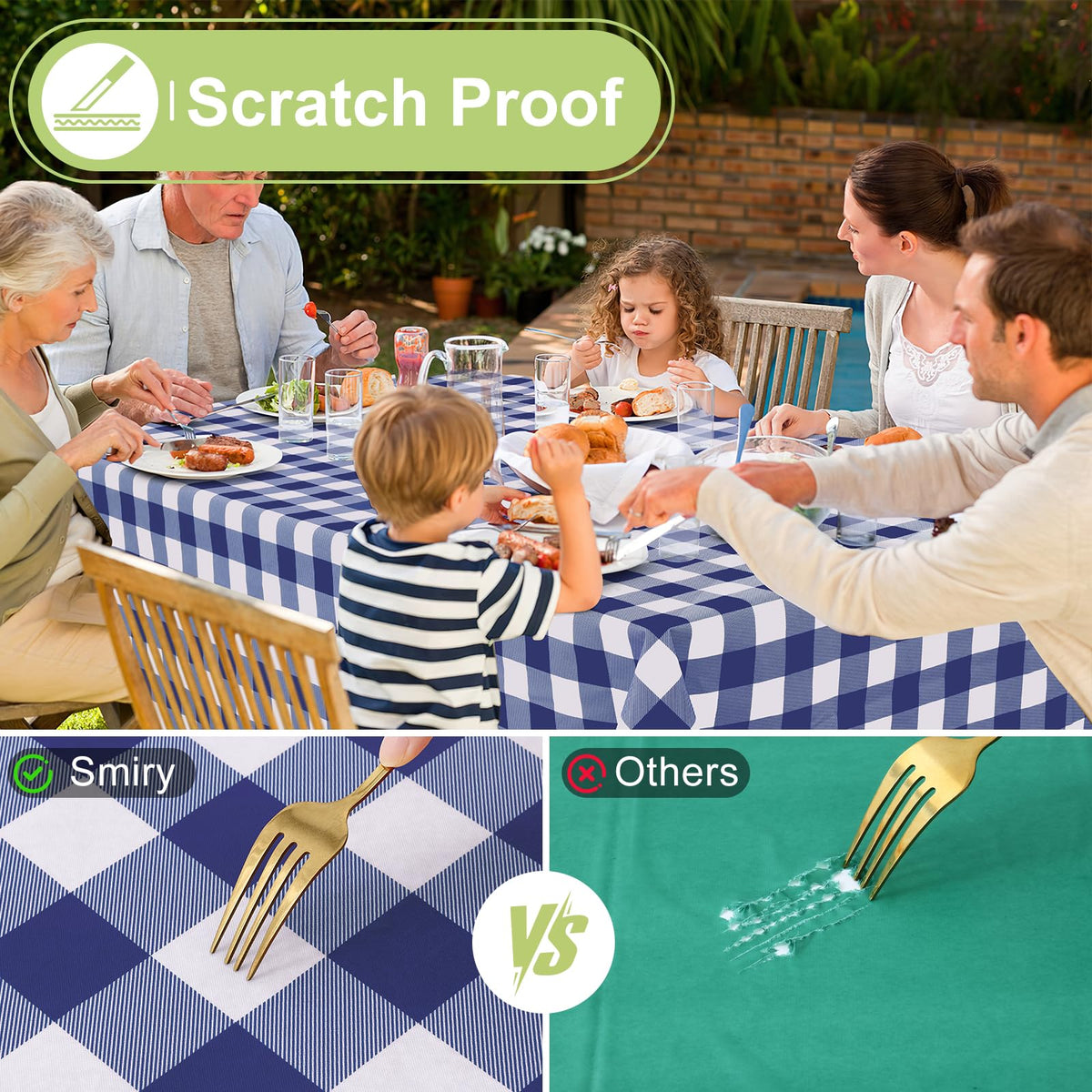 Smiry easy-clean tablecloth wipes clean after spills and messes