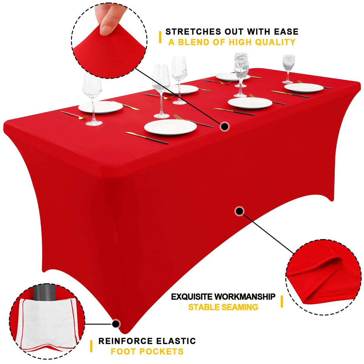 Elastic fitted tablecloth for 72x30 inch tables by Smiry.
