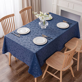 Smiry floral embossed scalloped edge tablecloth in navy for gatherings