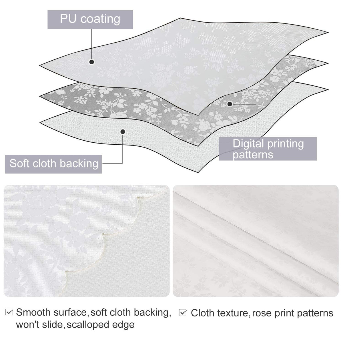 Smiry no-slip drape white tablecloth stays put during meals.