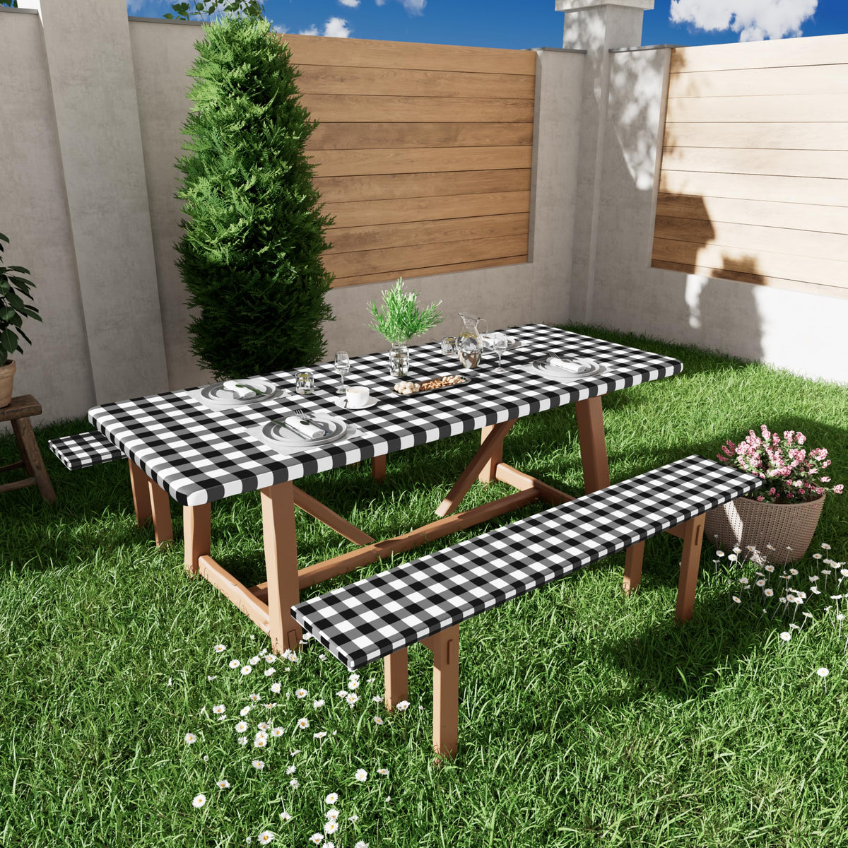 Smiry buffalo plaid adds cozy style to casual and formal outdoor events.