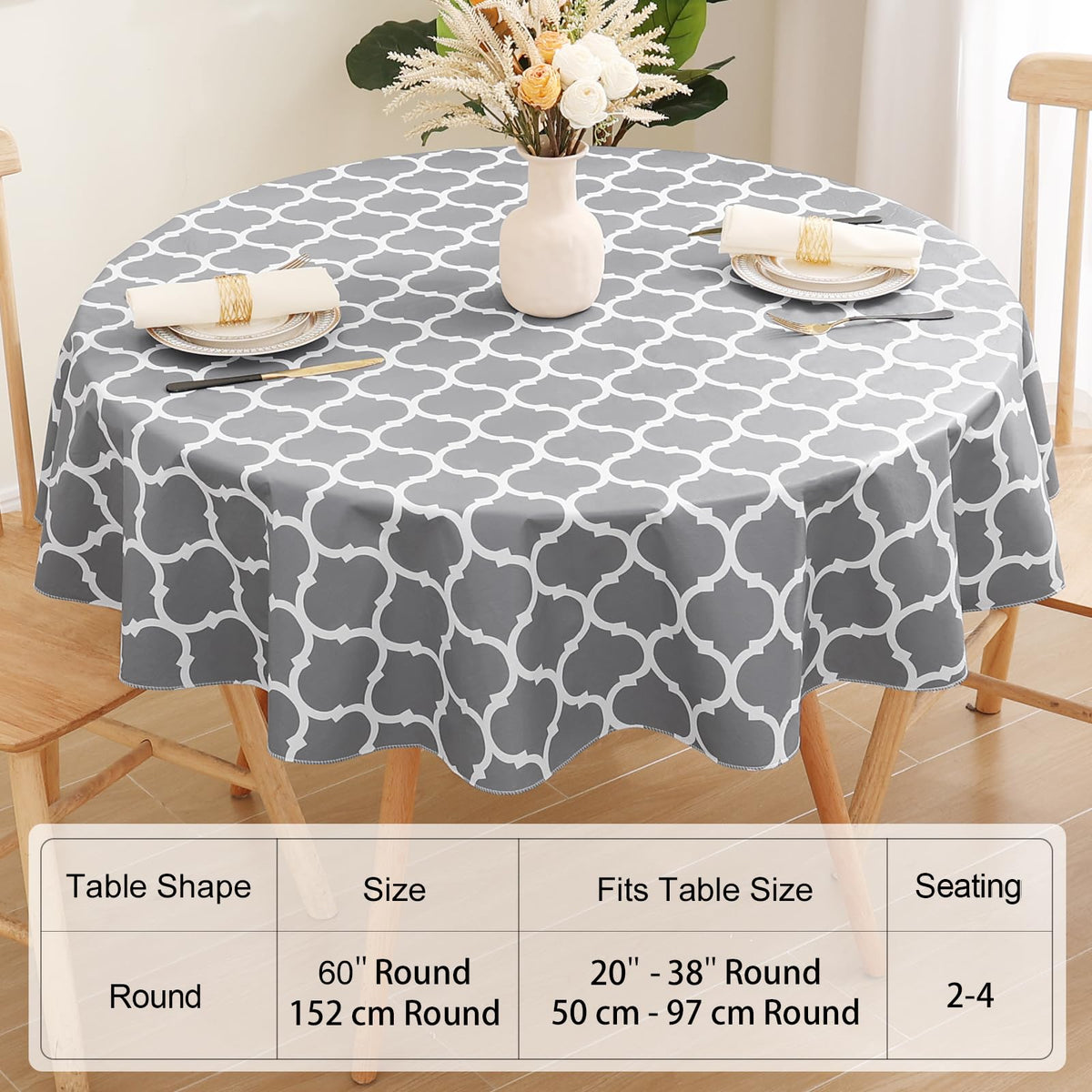 Smiry easy-care tablecloth cleans quickly with a damp cloth indoors or outdoors