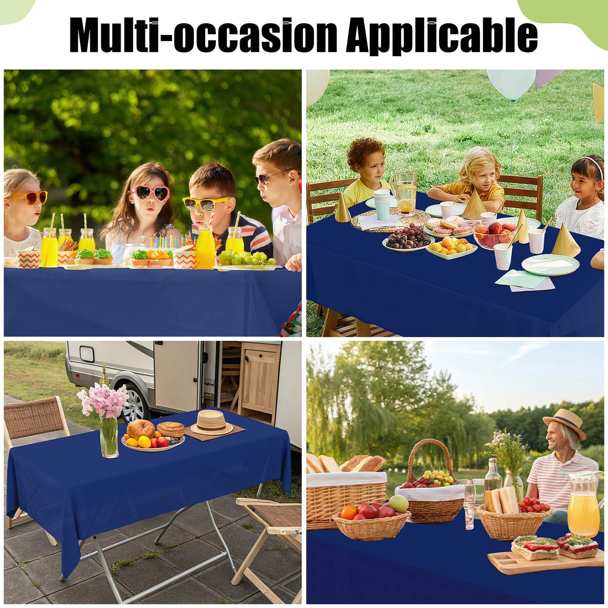 Smiry outdoor picnic setup with navy tablecloth and easy cleanup