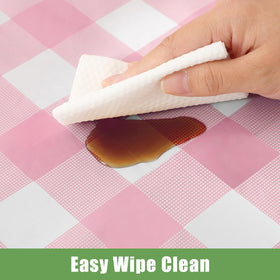 Smiry buffalo-plaid inspired pink gingham tablecloth for festive gatherings.