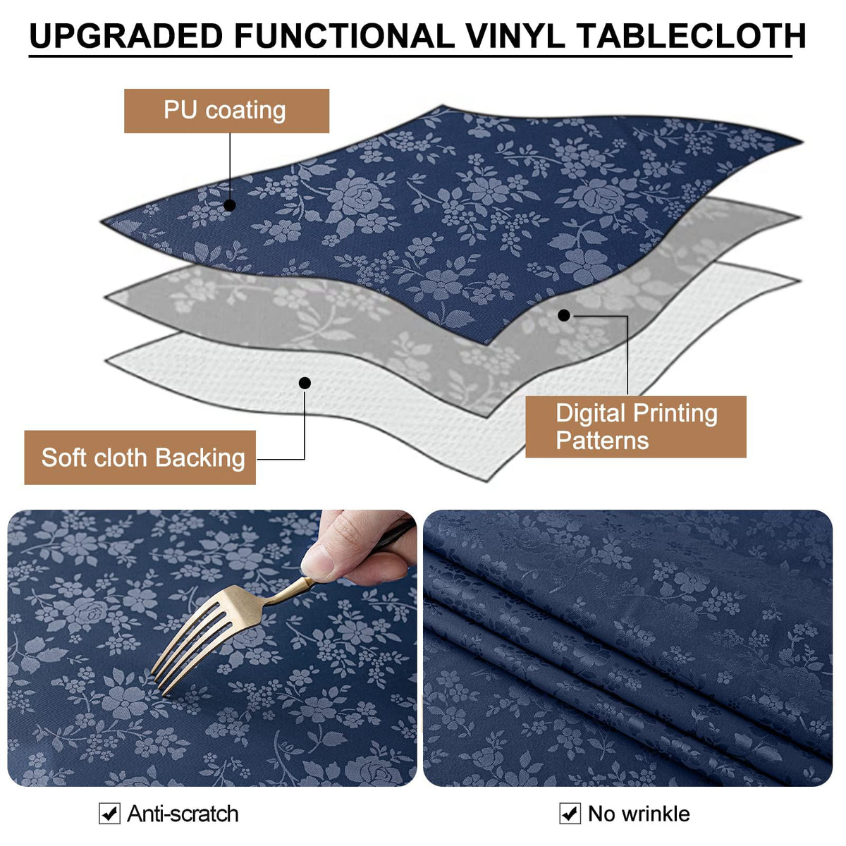 Smiry PU-layer heavy-weight tablecloth providing durable drape in navy