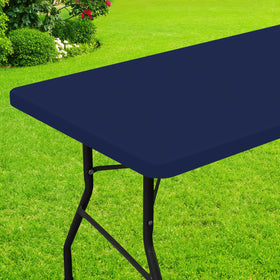 Smiry rectangle picnic table cloth in navy provides spill protection for outdoor dining.