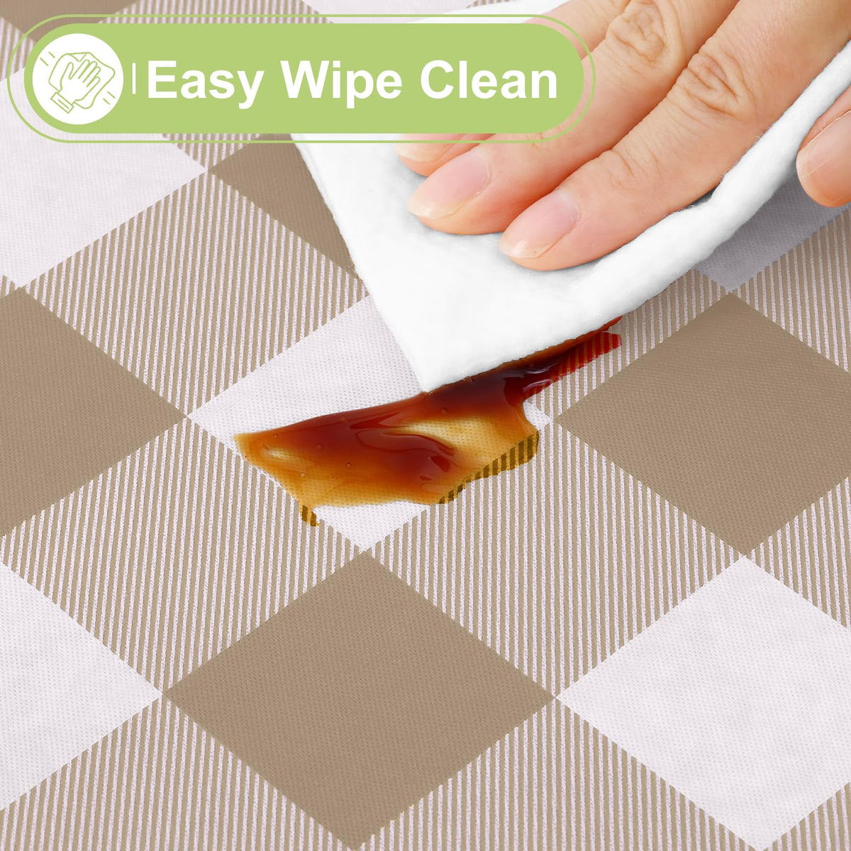 Smiry buffalo plaid table cover on table for everyday meals.