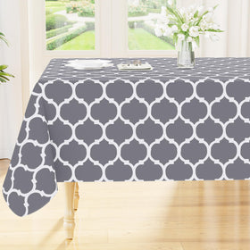 Smiry rectangle table cloth on grey dining table, protects against spills.