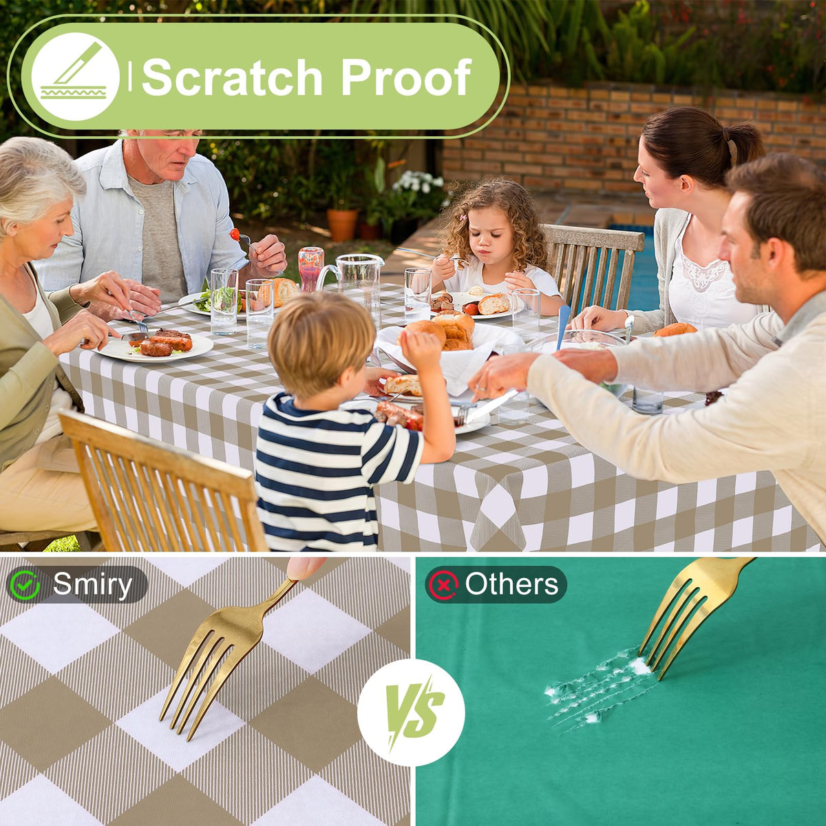 Smiry rectangle table cloth picnic setup with wipe-clean surface.