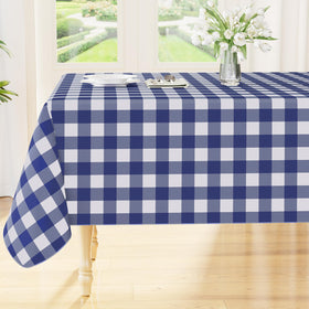 Smiry rectangle table cloth in navy and white buffalo plaid, waterproof for indoor and outdoor use