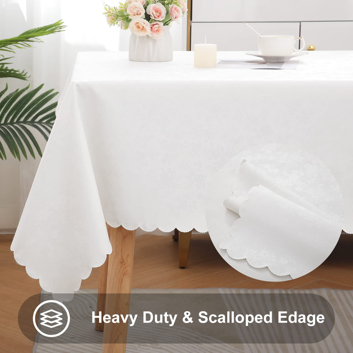 Smiry rectangle tablecloth durable thick vinyl resists tears for daily use.