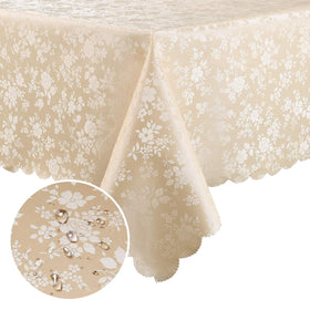 Smiry rectangle tablecloth with floral embossed edge adds elegant dining ambiance