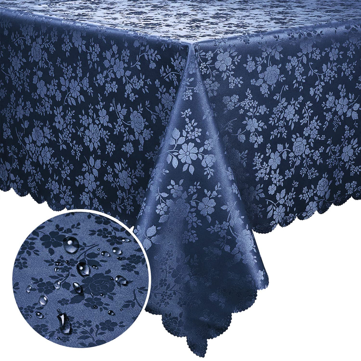 Smiry navy rectangle tablecloth showing waterproof protection for 60x84 tables